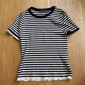 French Connection Navy and White Striped Top